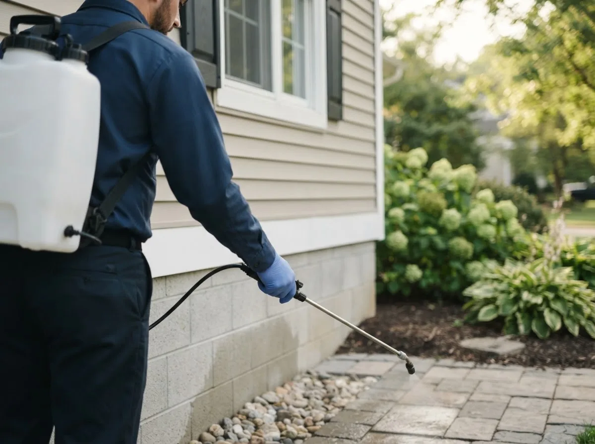 Pest control technician inspecting a home in Hosmer, SD